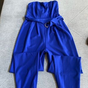 Blue one piece pant jumpsuit.